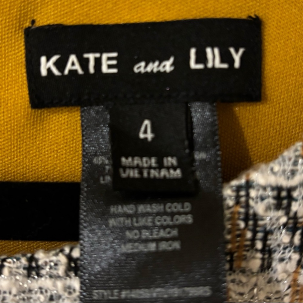 Kate & Lily Tweed Midi Dress in Cream, Gold and Blue Size 4 - Picture 2 of 9